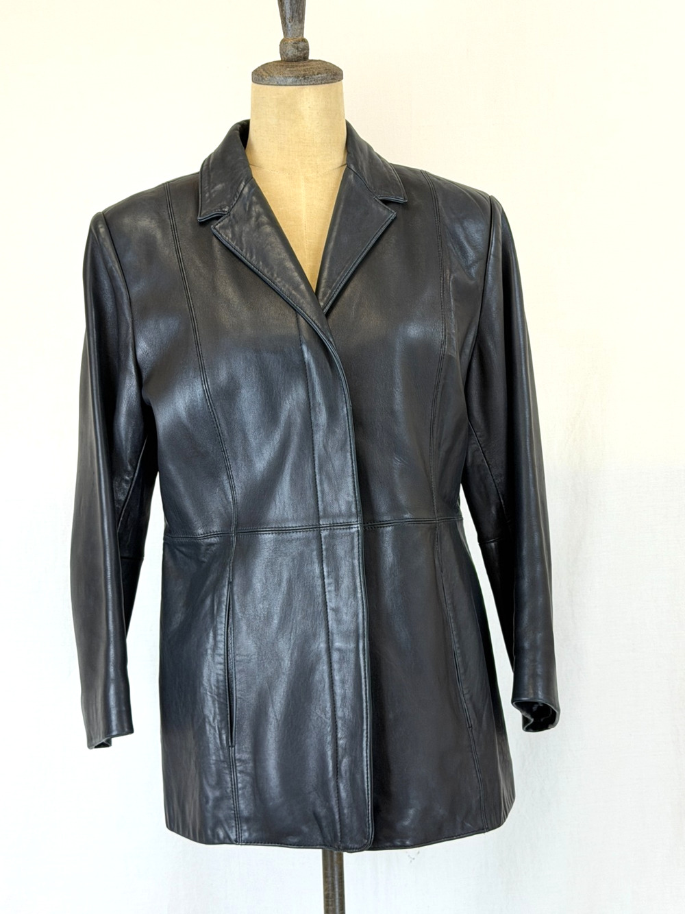 Vintage Y2K Nordstrom Classiques Entier Black Leather Jacket Womens MED #0326